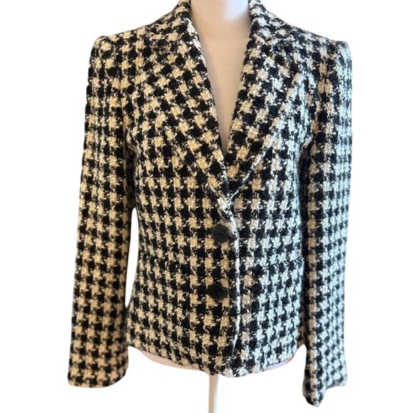 Rafaella Wool Blend Black White Houndstooth Blazer Petite Size 8 - Picture 1 of 8